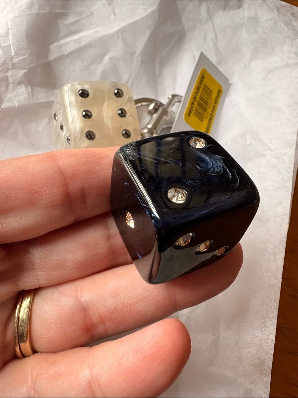 Coach Silver Keyring with Black and Pearl Dice Charms